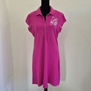 Women's Fuchsia Button-Down Shirt Dress with Horse Grapic